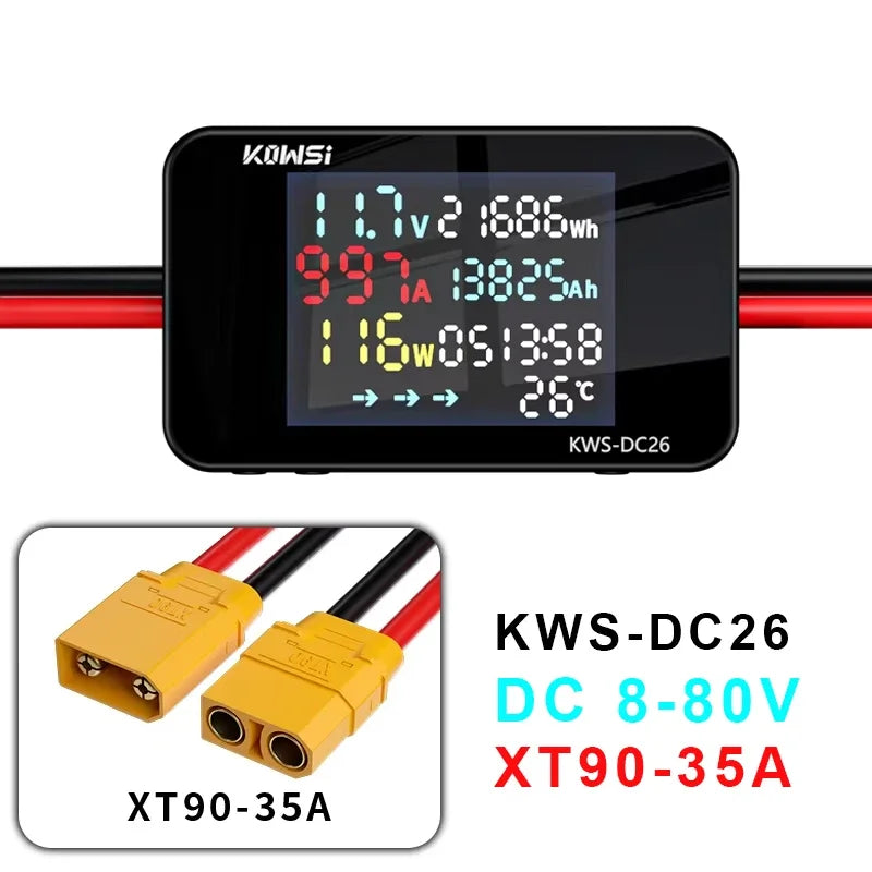 Battery Charging Tester Voltmeter Ammeter DC8-80V Voltage Current Power Test XT60 XT90 Interface For Electric Vehicle Motorcycle