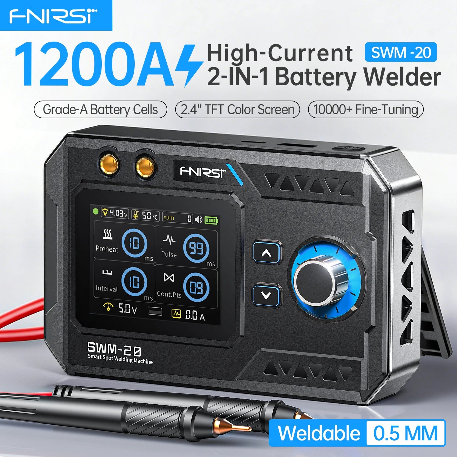 FNIRSI SWM-20 Portable Spot Welder Double Pulse Battery Welding Machine 18650 Battery DIY Pack Welding Tool 0.5mm Nickel Chip
