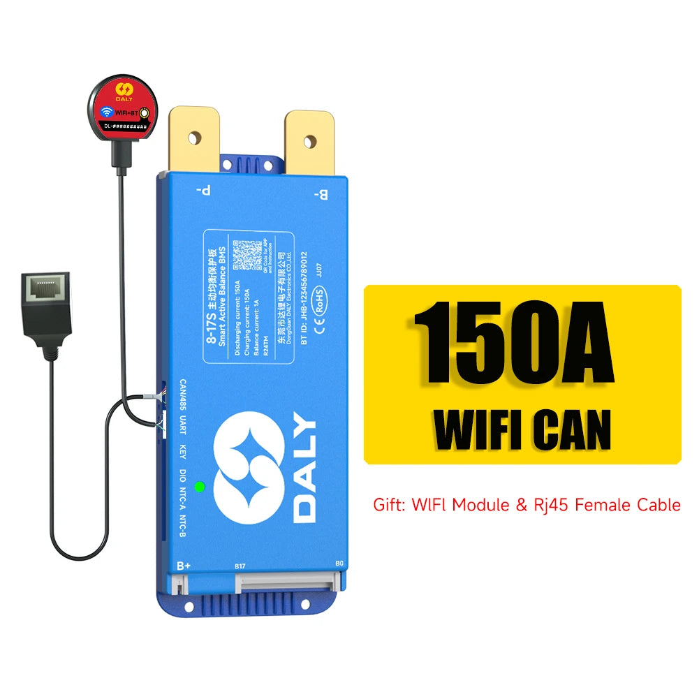 Daly BMS WiFi Active BMS 250 amperios for Lifepo4 4S 8S 24S 100A 150A 200A 500A Active Balance 1A Built-in BT 7S 24V 12V 48V
