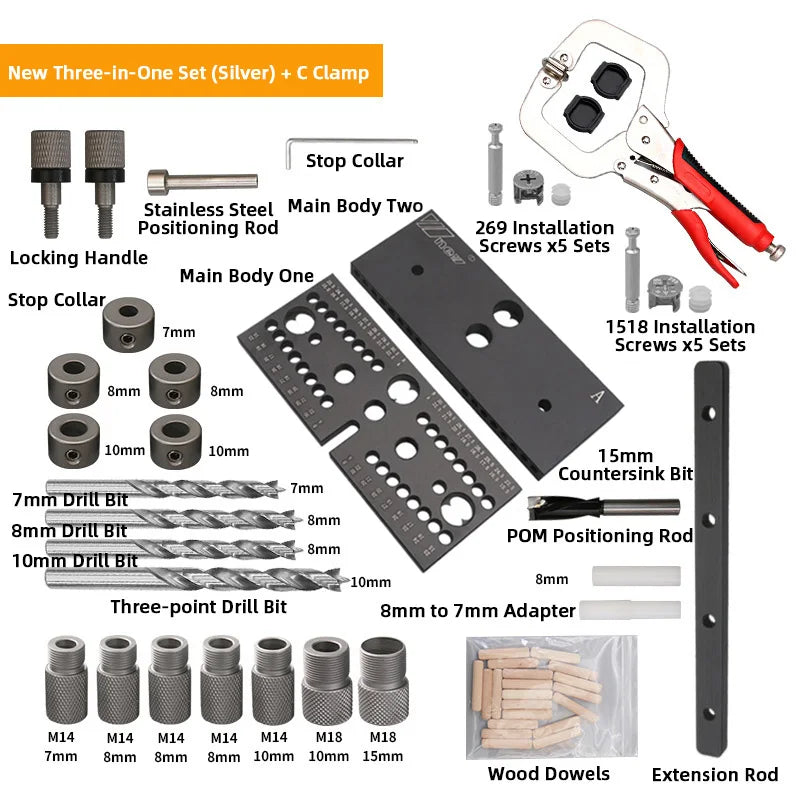 WNew Woodworking Drilling Locator  3 In 1 Aluminum Tenon Hole Puncher Hardware Tools Set Of  Drills Carpentry Drill Accessories