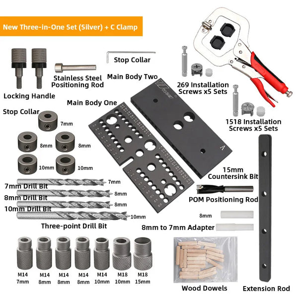 WNew Woodworking Drilling Locator  3 In 1 Aluminum Tenon Hole Puncher Hardware Tools Set Of  Drills Carpentry Drill Accessories