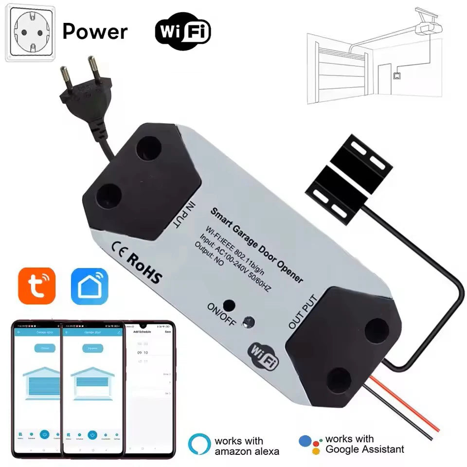 EU plug NEW TUYA WIFI Smart Garage Door Opener Controller Work with Alexa,Google Home,SmartLife,Tuya App Control,No Hub Required