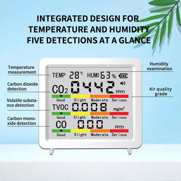 5-in-1 Air Quality Detector Temperature Humidity Meter CO2 HCHO TVOC Air Quality Monitor detail image 3