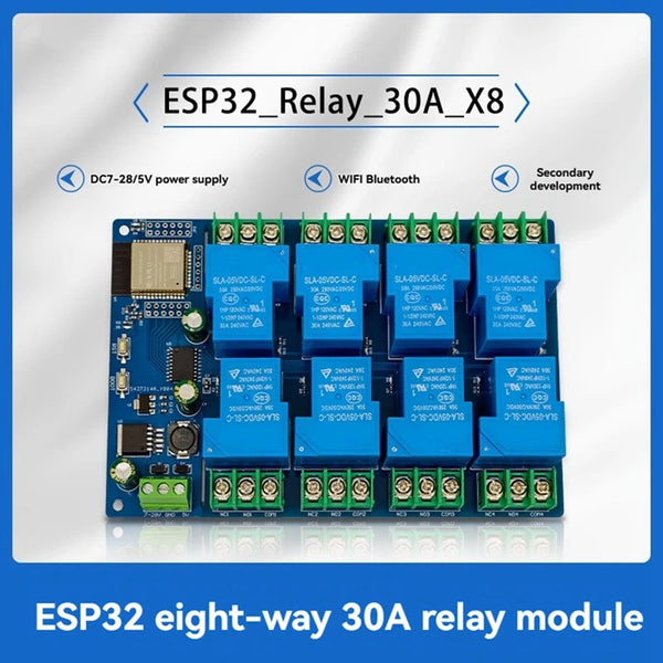 Y42A-8 Channel Relay Module 30A DC7-28/5V WIFI Bluetooth Relay Module ESP32-WROOM Development Board