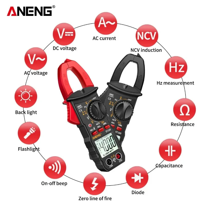 ANENG ST180 Digital Clamp Meter 4000 Counts Ammeter Voltage Multimeter AC Current Tester Car Test Capacitance NCV Ohmmer Tools