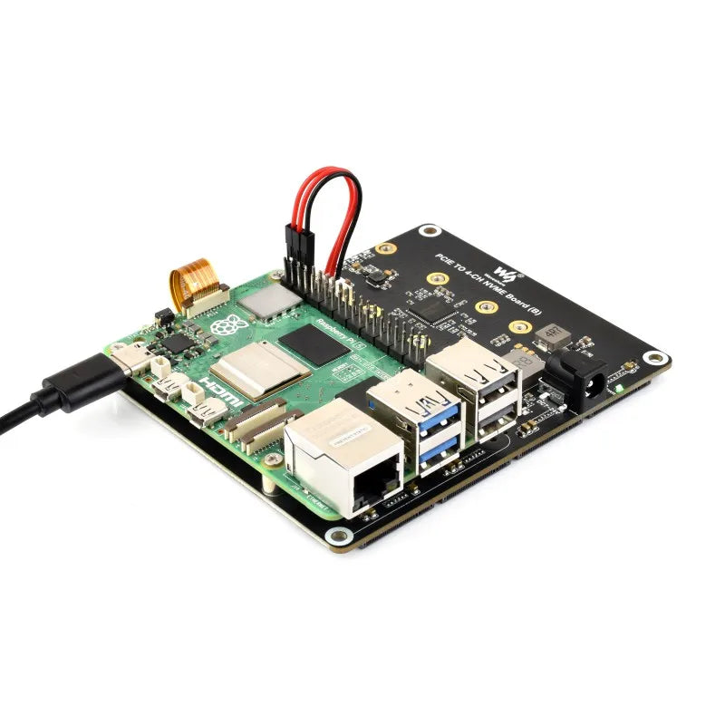 Raspberry Pi 5  PCIe To 4-Ch M.2 Adapter Board 4 x NVMe Solid State Drives support Supply Power for Raspberry Pi 5