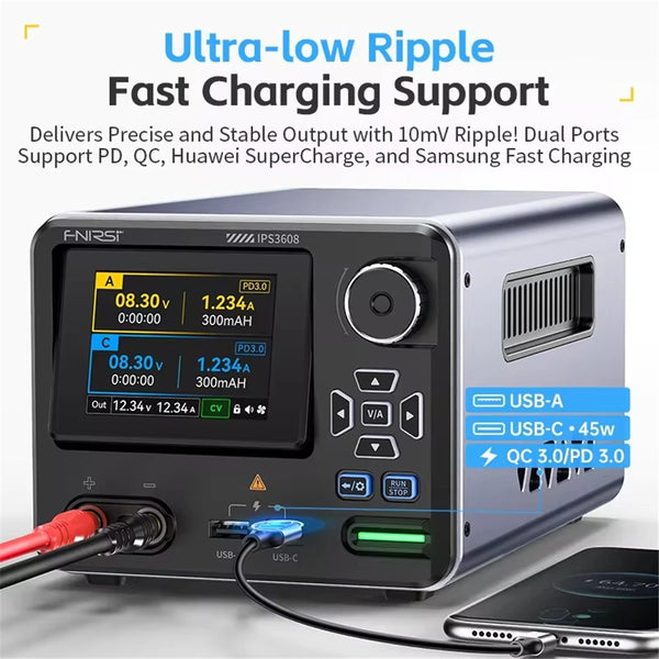 FNIRSI IPS3608 Adjustable DC Power Supply 36V 8A 285W Lab Bench Power Supply Voltage and Current Regulator USB Type-C Interface