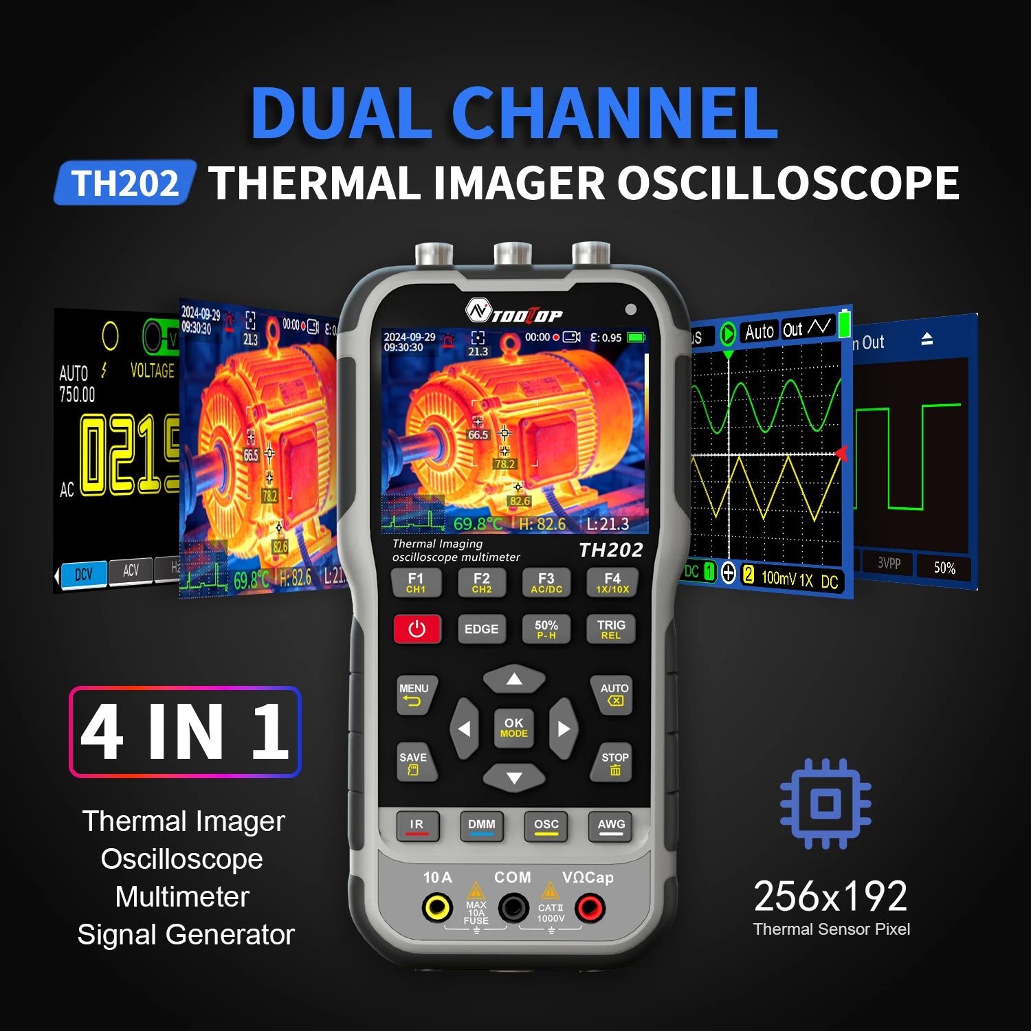 TOOLTOP TH202 4in1 256x192 Thermal Camera 2 Channels 80MHz Oscilloscope Multimeter PCB Thermal Imager Electrical Circuit Repair