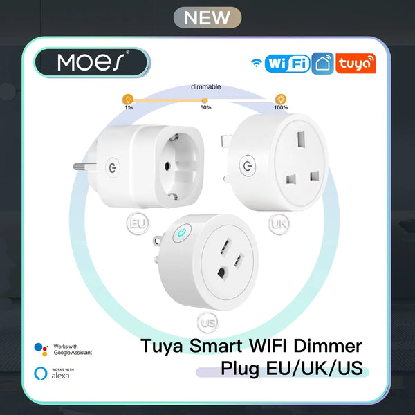 MOES Smart Plug WiFi, Brightness & Timer Control, Works with Tuya App, Alexa Google Voice Control, EU/UK/US Plug