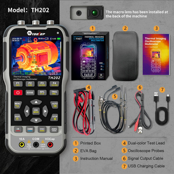 TOOLTOP TH202 4in1 256x192 Thermal Camera 2 Channels 80MHz Oscilloscope Multimeter PCB Thermal Imager Electrical Circuit Repair