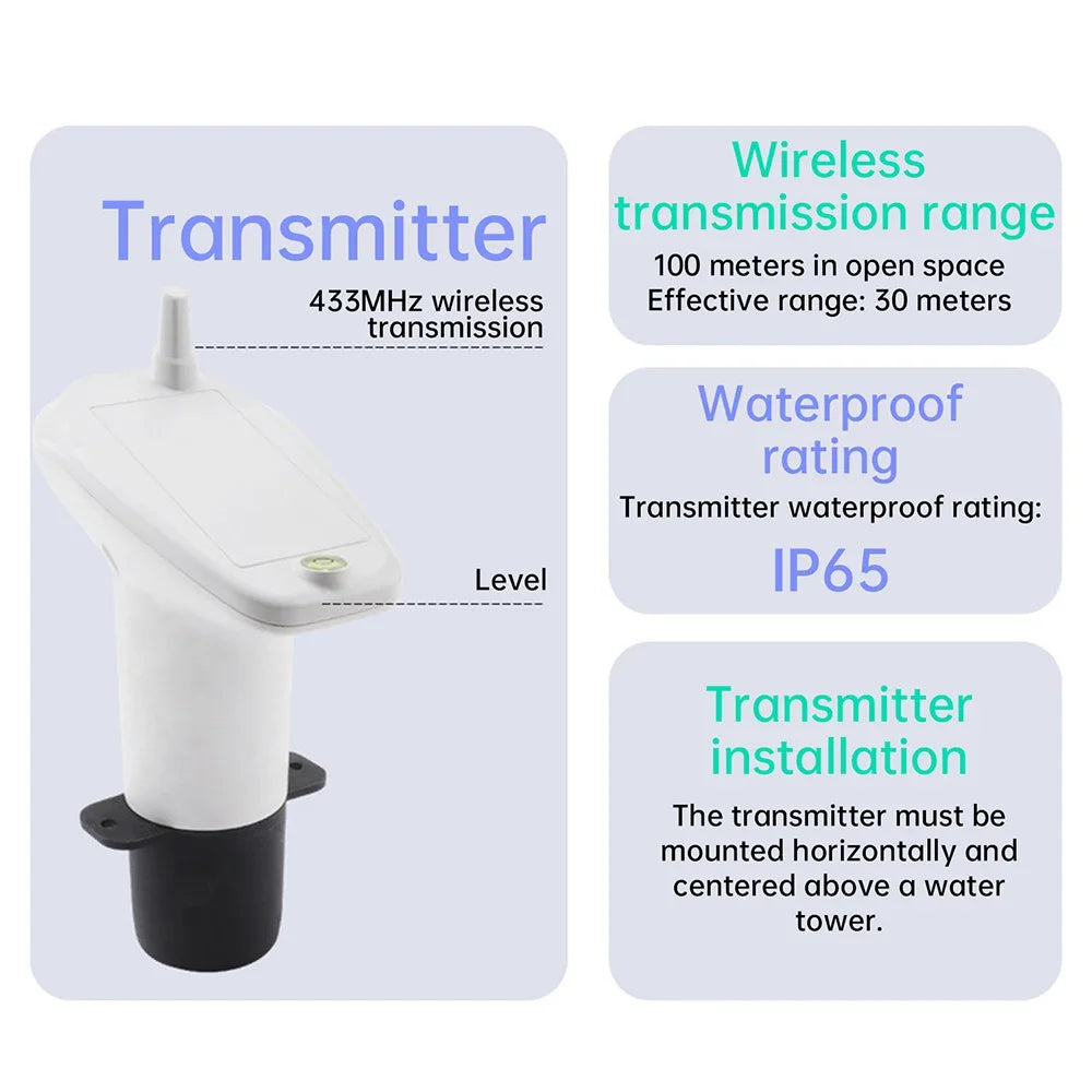 TS-FT007 Digital Water Tank Water Level Gauge Ultrasonic Liquid Level Gauge Liquid Level High and Low Alarm IP65 Water Level