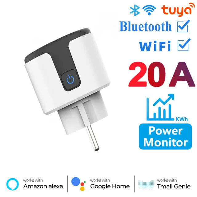 Tuya EU Smart Plug,16A/20A WIFI Smart Socket,With Power Monitoring,Remote Control,Support Alexa Google Home Yandex Voice Control