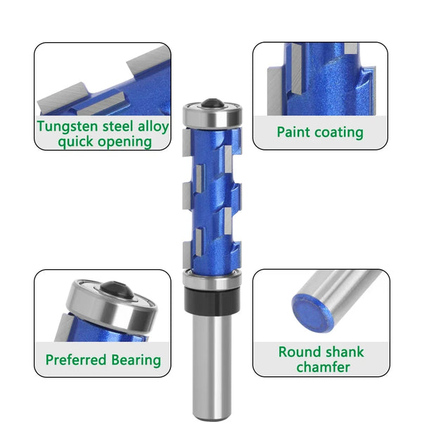 Flush Trim Router Bit 1/2" Shank Double Bearing Spiral Flush Milling Cutter Engraving Machine Router Bit Set Set  Tool Woodwork