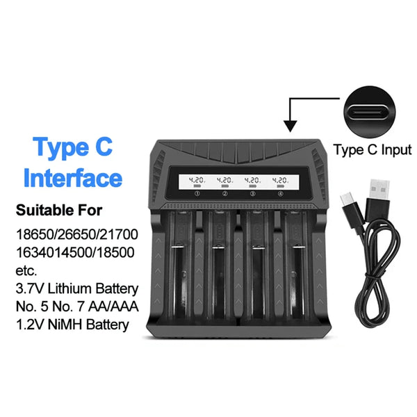 Intelligent LCD Battery USB Charger - 1/2/4 Slots for 18650 4.2V Li-ion & 1.2V Ni-MH AA/AAA Rechargeable Batteries