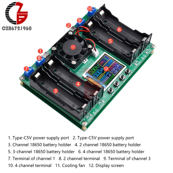 18650 Lithium Battery Capacity Tester Module MAh MWh Digital Battery Power Detector Module 18650 Battery Tester Type-C Auto Char