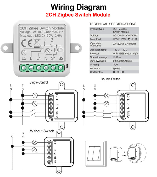 1/2/3/4CH Tuya Zigbee Smart Switch Module 10A Remote Control Switch Neutral Live Timer Breaker Module Works With Alexa Google