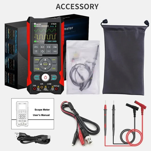 TOOLTOP ET829 2 Channel 250MSa/s 80MHz Digital Storage Osclloscope Multimeter Signal Generator 3 in 1 Multifunction Oscilloscope