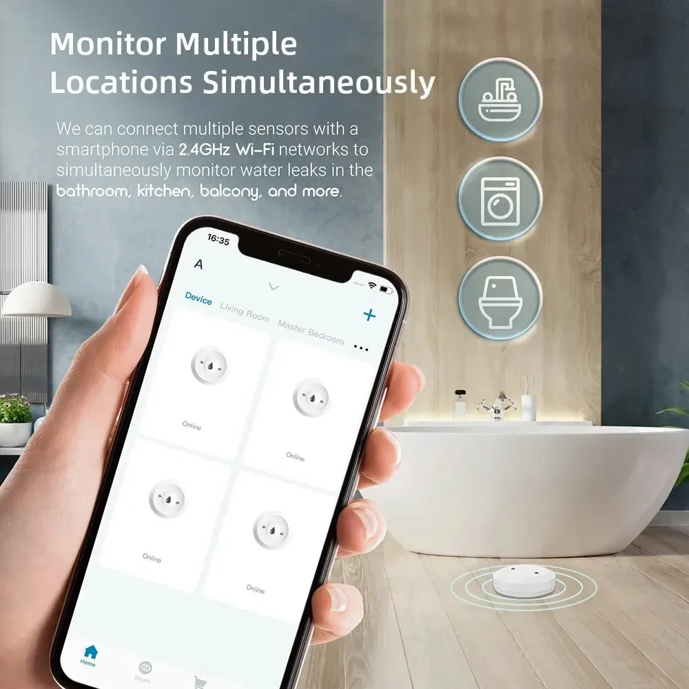 Sensore di rilevamento perdite d'acqua ZigBee3.0, allarme per allagamenti, controllo tramite app, compatibile con gateway Zigbee.