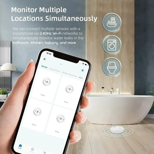 Sensore di rilevamento perdite d'acqua ZigBee3.0, allarme per allagamenti, controllo tramite app, compatibile con gateway Zigbee.