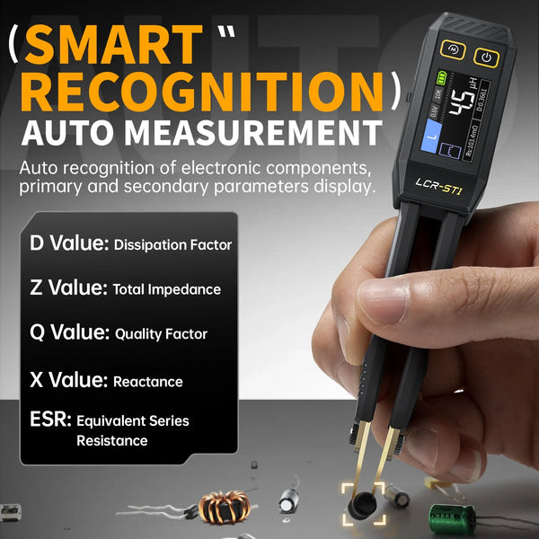 FNIRSI LCR-ST1  Smart Tweezer Mini Tester LCR SMD ESR Capacitance Resistance Inductance Continuity Diode Measurement  Tester Tool