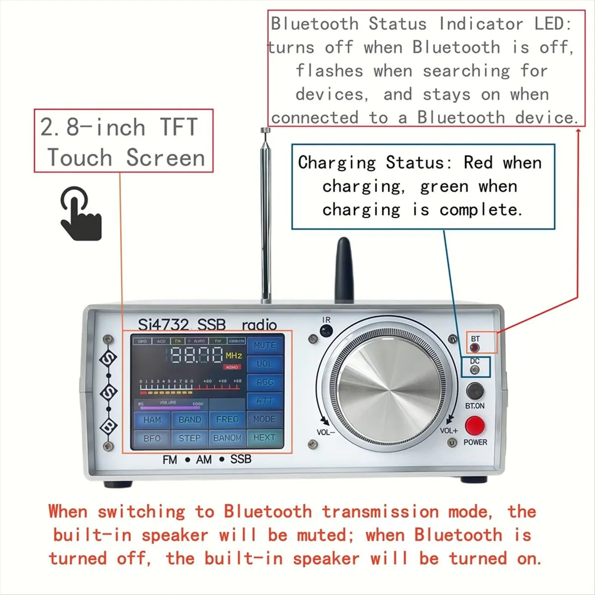 Punctual- ATS-25 SI4732 Full Radio FM LW MW SW SSB Receiver 64-108Mhz Radio Receiver 2.8 Inch Touch Screen