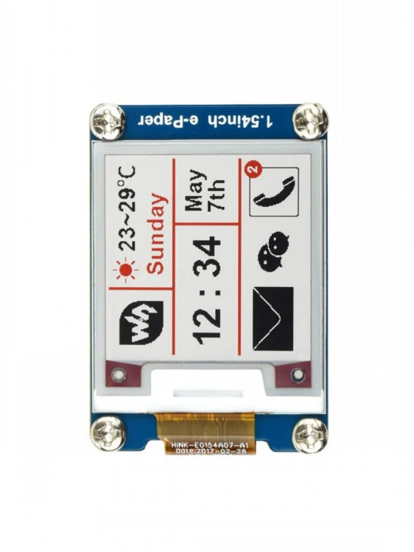 1.54-inch e-paper with 200x200 resolution, red, black and white. SPI Interface