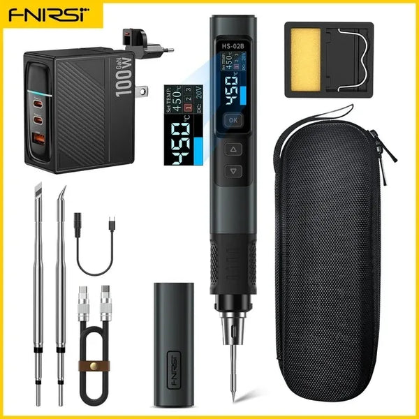 FNIRSI HS-02  Soldering Iron Smart Electric Kit Portable Digital  PD100W Adjustable Temperature  Fast Heating Repair  Tool