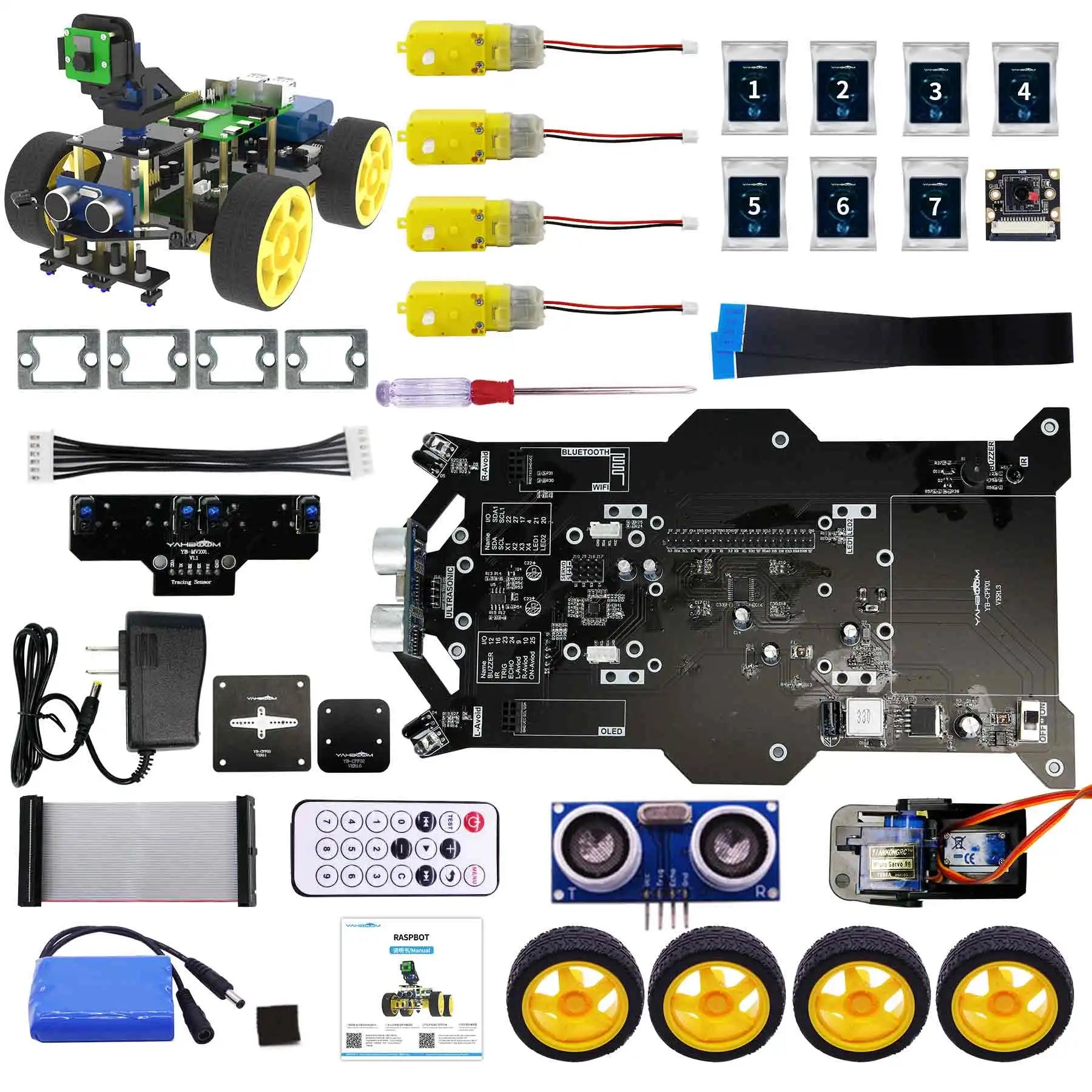 Raspberry Pi 5 Smart AI Vision 4WD Robot Car Electronic Kit DIY Learning Project Full Set with FPV Camera (Without RPi board)