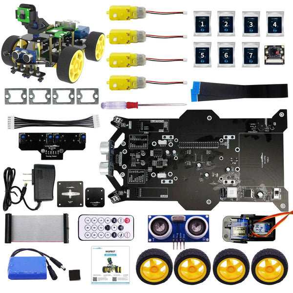 Raspberry Pi 5 Smart AI Vision 4WD Robot Car Electronic Kit DIY Learning Project Full Set with FPV Camera (Without RPi board)