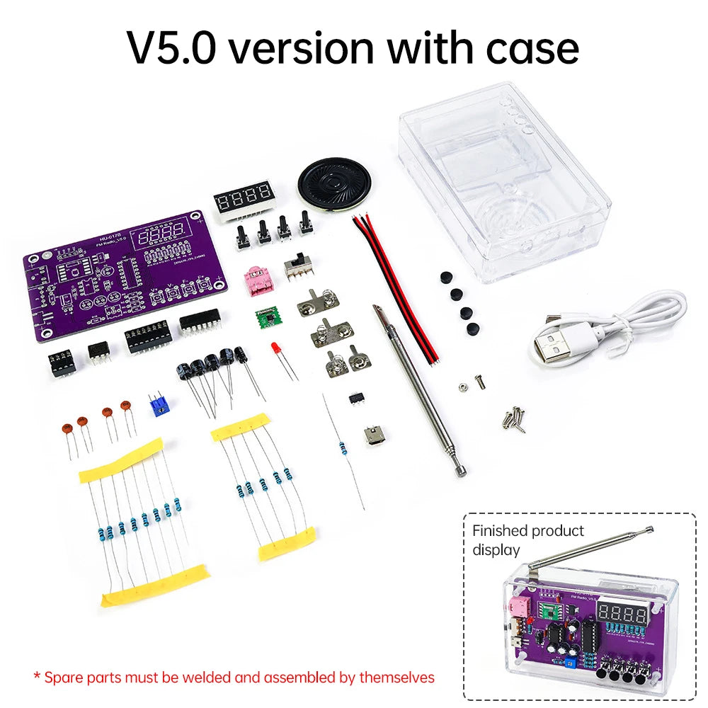 HU-017A/B RDA5807S Kit radio FM fai da te con componenti elettronici, set di apprendimento 87-108 MHz, kit elettronico fai da te