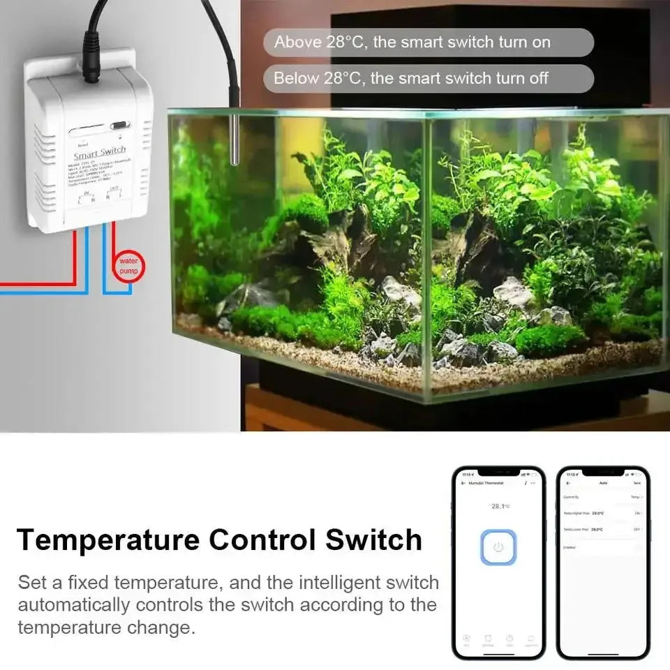 Tuya Wifi 16A/20A Smart Temperature Humidity Switch Power Monitor RF Remote with Thermostat Probe Sensor for Fish Tank Wareh