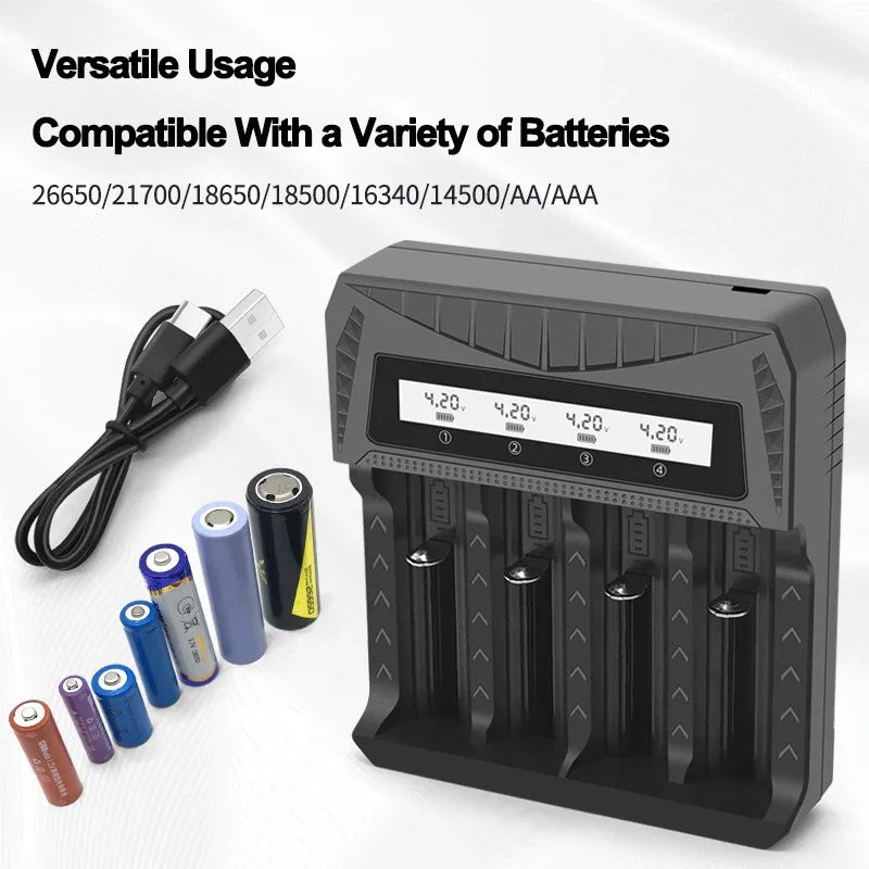 Intelligent LCD Battery USB Charger - 1/2/4 Slots for 18650 4.2V Li-ion & 1.2V Ni-MH AA/AAA Rechargeable Batteries