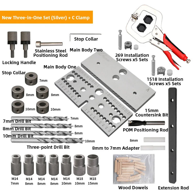 WNew Woodworking Drilling Locator  3 In 1 Aluminum Tenon Hole Puncher Hardware Tools Set Of  Drills Carpentry Drill Accessories