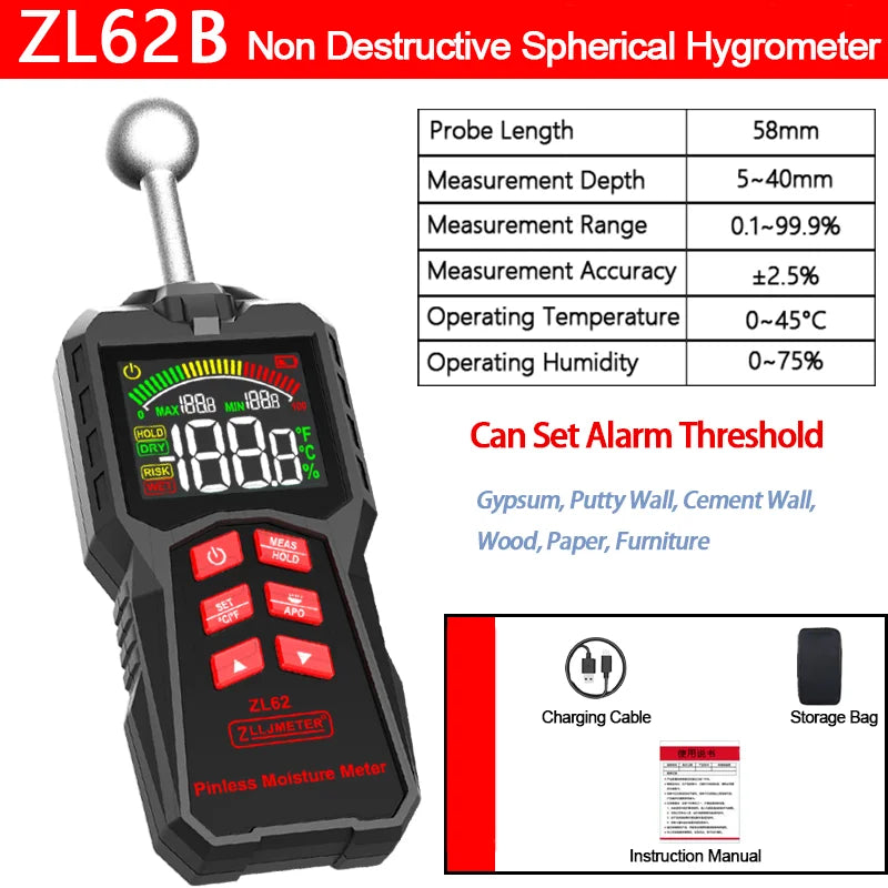 Pinless Wood Moisture Meter Digital Hygrometer Non-contact Timber Damp Detector Wall detail image 8