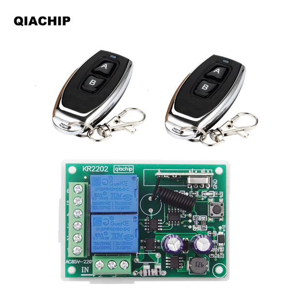 QIACHIP Interruttore di controllo remoto RF a 2 canali da 433 MHz AC 110V 220V + Ricevitore relè RF universale per apriporta da garage e luci