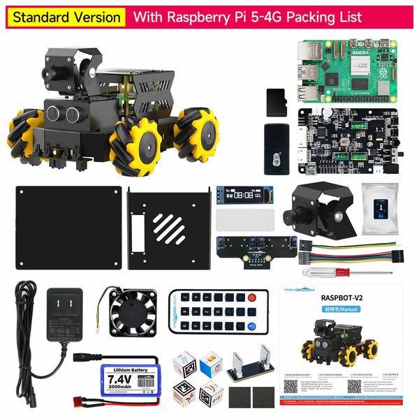 Yahboom 4WD Raspbot V2 AI Large Model Robot Kit for Raspberry Pi 5 Beginners Educational Project ROS2-Humble Python Programming