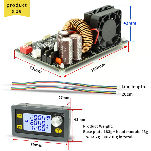 0~60V CNC Adjustable DC Stabilized Voltage Power Supply Constant Voltage and Constant Current 15A/20A 900/1200W Step-Down Module