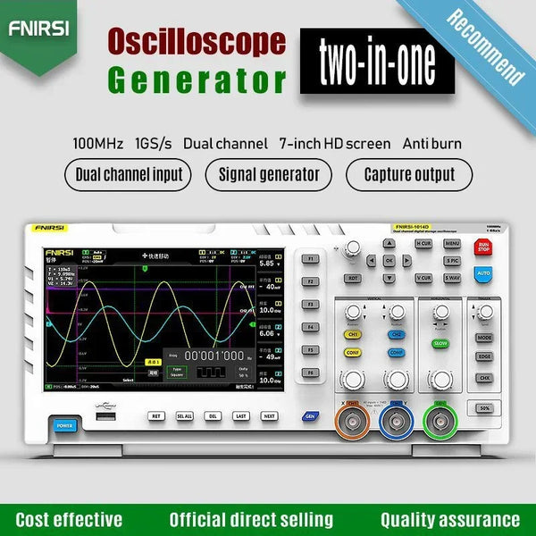 FNIRSI 1014D Oscilloscope 2 in 1 Digital Oscilloscope DDS Signal Generator Tool 100MHz*2 Analog Bandwidth 1GSa/s Sampling Rate