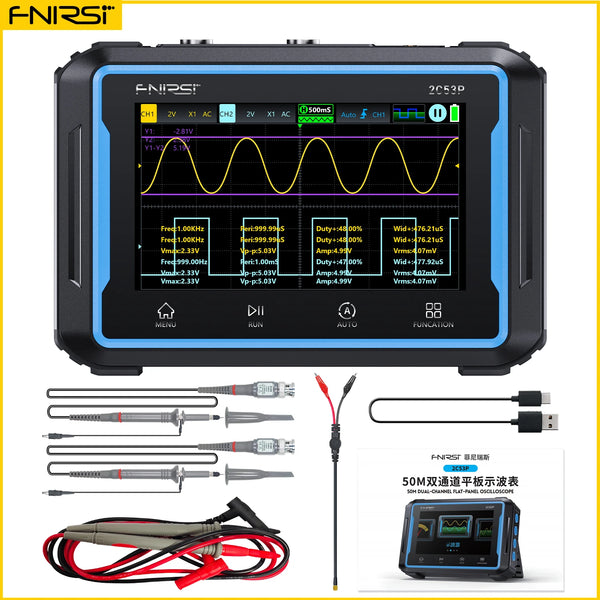 FNIRSI 2C53P Digital Oscilloscope 3in1 Touch Screen Multimeter Signal Source 2 Channel 50MHz 250Ms/S 19999 Counts