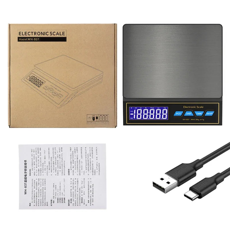 30kg/1g Digital Kitchen Scale Household Electronic Food Scale Rechargeable LCD Display detail image 7