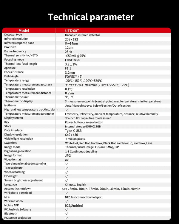 UNI-T UTI260T Pocket Thermal Imager 256x192 NCV Bluetooth Thermographic Camera Infrared Thermal Camera For Repair PCB Circuit