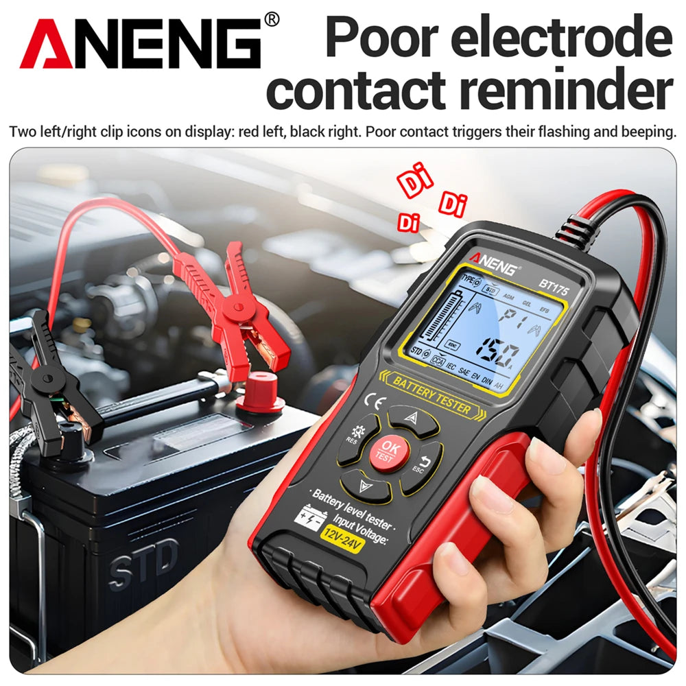ANENG BT175 12V 24V Car Battery Tester Digital Alternator Automotive Analyzer Display Screen With Insulated Alligator Clip Tools