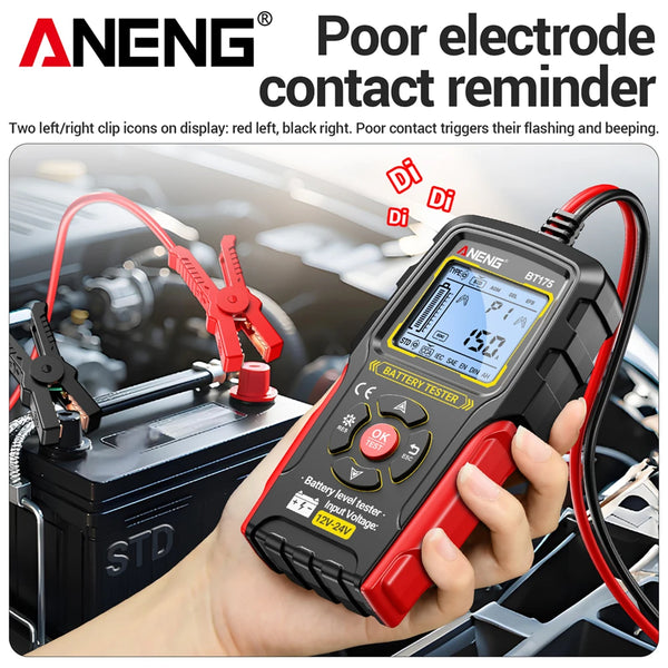 ANENG BT175 12V 24V Car Battery Tester Digital Alternator Automotive Analyzer Display Screen With Insulated Alligator Clip Tools