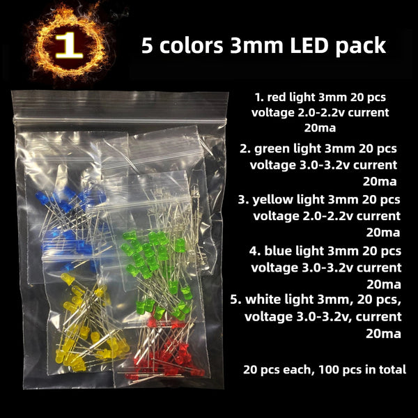 1500Pcs Electronic Components Starter Kit Resistor Capacitor LED Diode Transistor Assortment Pack for DIY Arduino