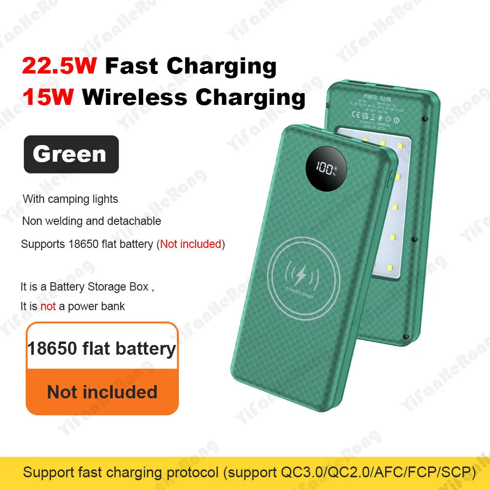 DIY Dual USB Type C Box 18650 Battery Power Case Digital Display for 8x18650 Battery Charging Outer Case QC3.0 PD22.5W Wireless