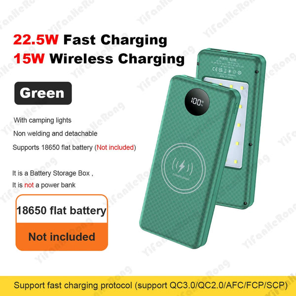 DIY Dual USB Type C Box 18650 Battery Power Case Digital Display for 8x18650 Battery Charging Outer Case QC3.0 PD22.5W Wireless