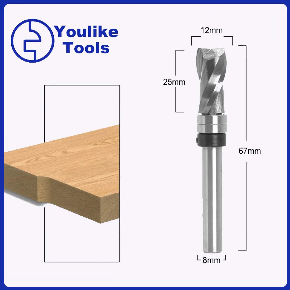 Top Bearing Ultra-Performance Compression Flush Trim Router Bit Mill 8mm Shank Solid Carbide CNC  Bit Spiral Flush Router Tool