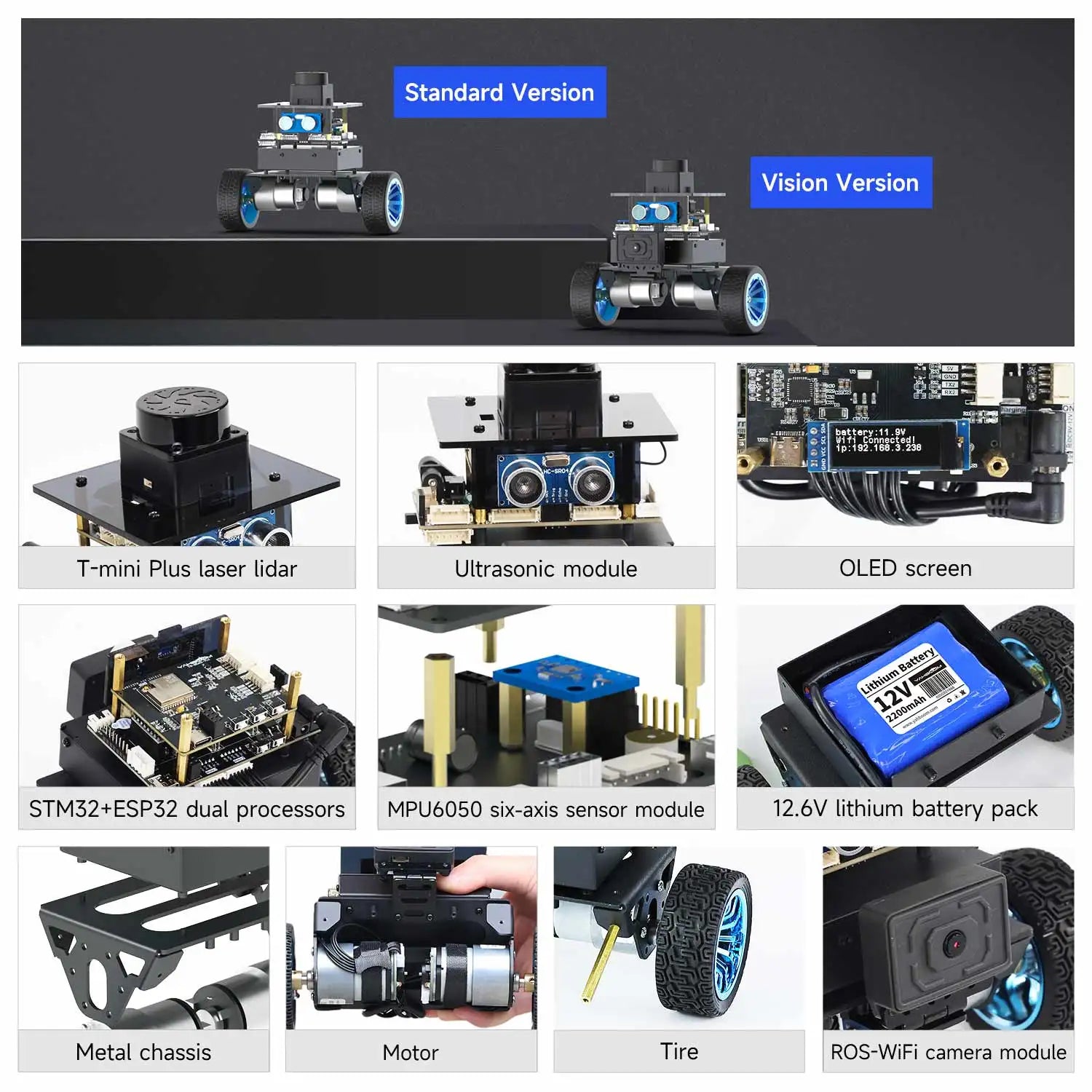 Yahboom MicroROS Self-Balancing Robot Car Kit With MPU6050 Lidar Ultrasonic Module ROS-HUMBLE Virtual Machine as Master Control