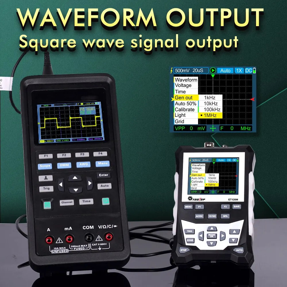 TOOLTOP ET120M 120MHz Handheld Digital Oscilloscope 1Mhz Square Wave Signal Output Auto Oscilloscope for Electrical Car Repair