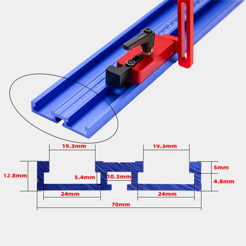 Type-70 T-slot Miter Track 600/800/1000mm Chute Track Stop Limit Aluminum Alloy Guide Rail for Table Saw Carpenter DIY Tool